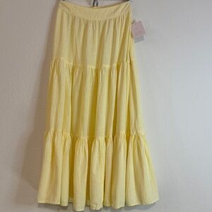 🆕 Yellow Striped Maxi Skirt XL – Lightweight Soft Tiered Flow Skirt 🆕